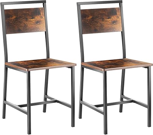 VEVOR Juego de 2 sillas de comedor, sillas de madera con marco de metal y respaldo, silla auxiliar de cuero fácil de montar, silla moderna de nogal