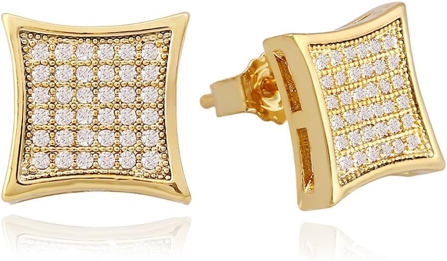Gold Silver 11mm Square CZ Stud Earring of Mens Boy aretes para hombre