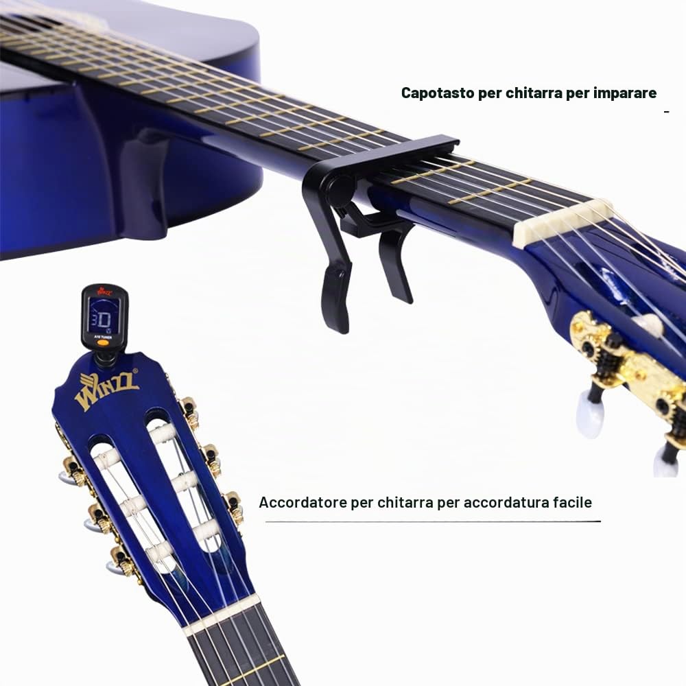 Winzz Chitarra Classica 4/4 39 Pollici Corde in Nylon per Adulti Bambini Bluburst