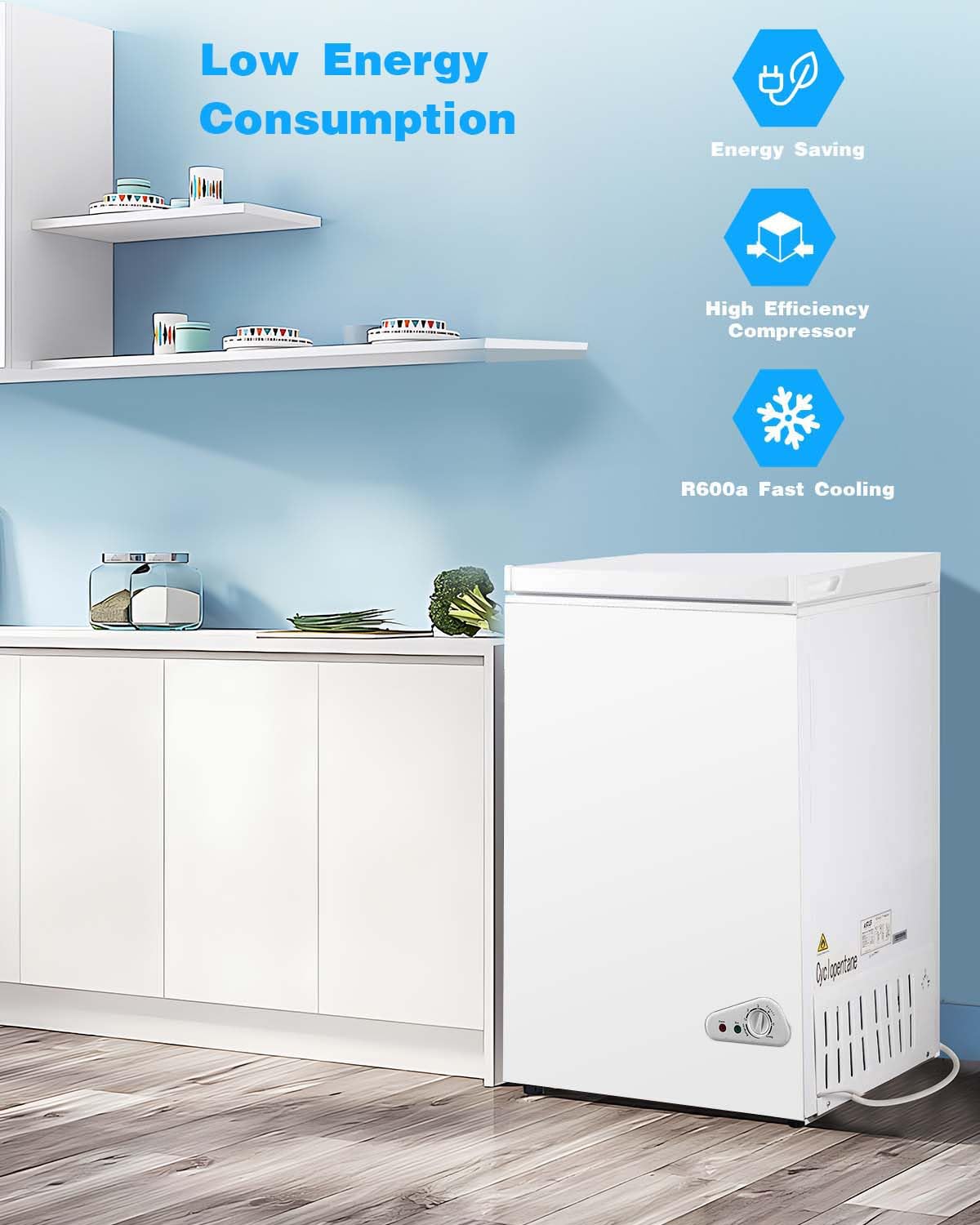 EUASOO 5.2 Cu.Ft Deep Compact Freezer, Adjustable 6-Gear Temperature Control(-18.4°F to 50°F) with Removable Baskets, Chest Freezer for Office, Garage, House, Kitchen, Shop, RVs-Bright White on Fridge.com