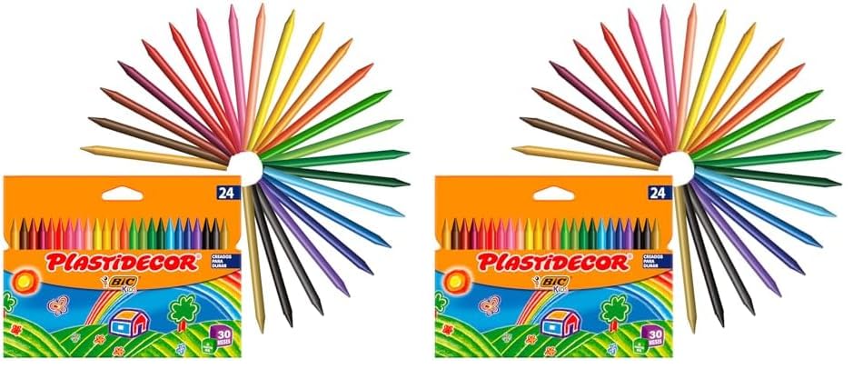 BIC Kids Colored Waxes for Kids, Optimal for School Supplies, Plastidecor, Vivid Assorted Colors, Great for Coloring, 24 Crayons (Pack of 2)