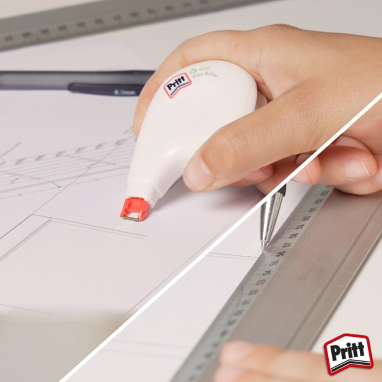 Rouleau correcteur Pritt ECO Flex Sideway, Application latérale, réécriture immédiate, Pointe Flexible, Largeur env. 4,2 mm, Longueur env. 10 m, Set économique de 16 Rouleaux