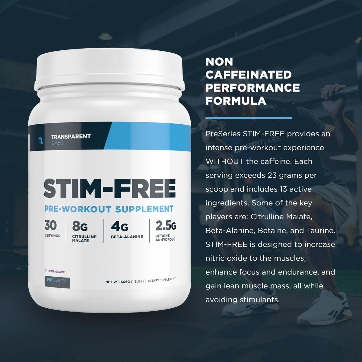 Transparent Labs Stim-Free Pre-Workout - Caffeine & Stim Free Pre Workout Powder for Men and Women with Beta Alanine Powder, Citrulline Malate, & elevATP - 30 Servings, Blue Raspberry - Image 4