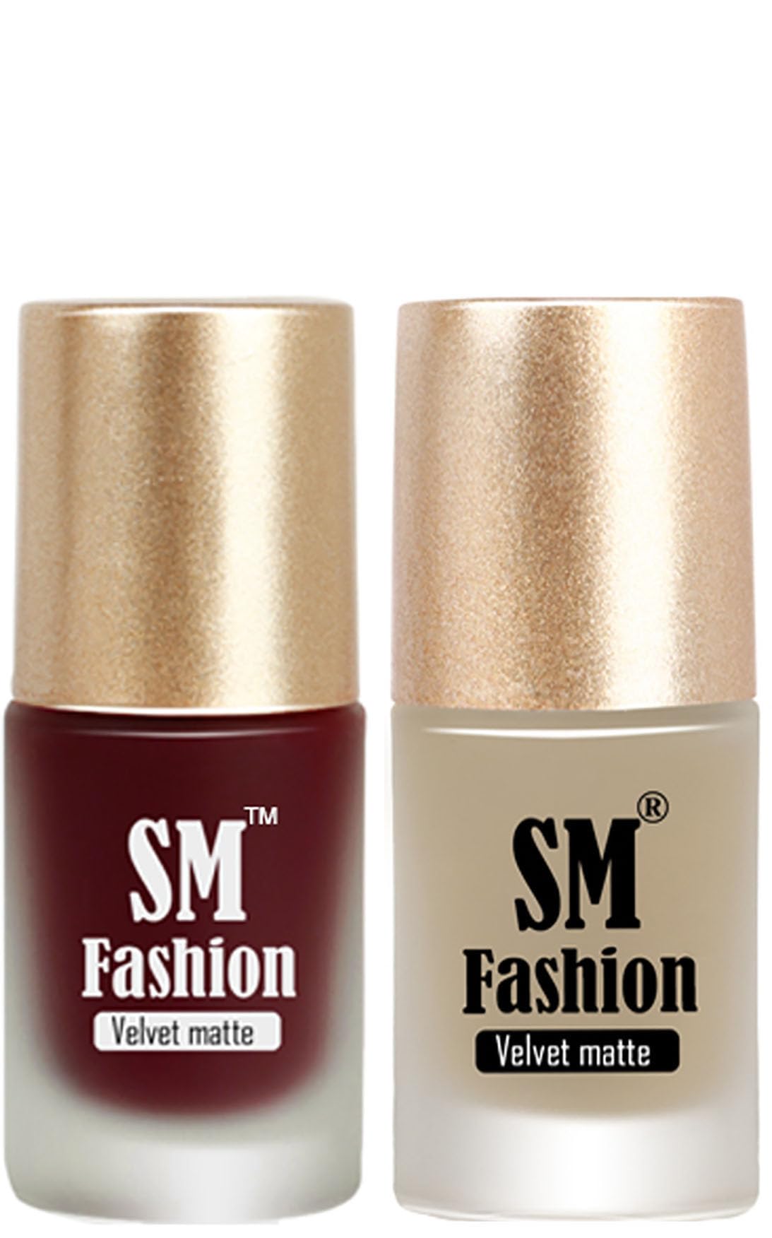 SM FASHION Nail Polishes, Maroon-Top Coat Velvet Matte Nail Paint Combo Set of 2 Pcs 7ml each