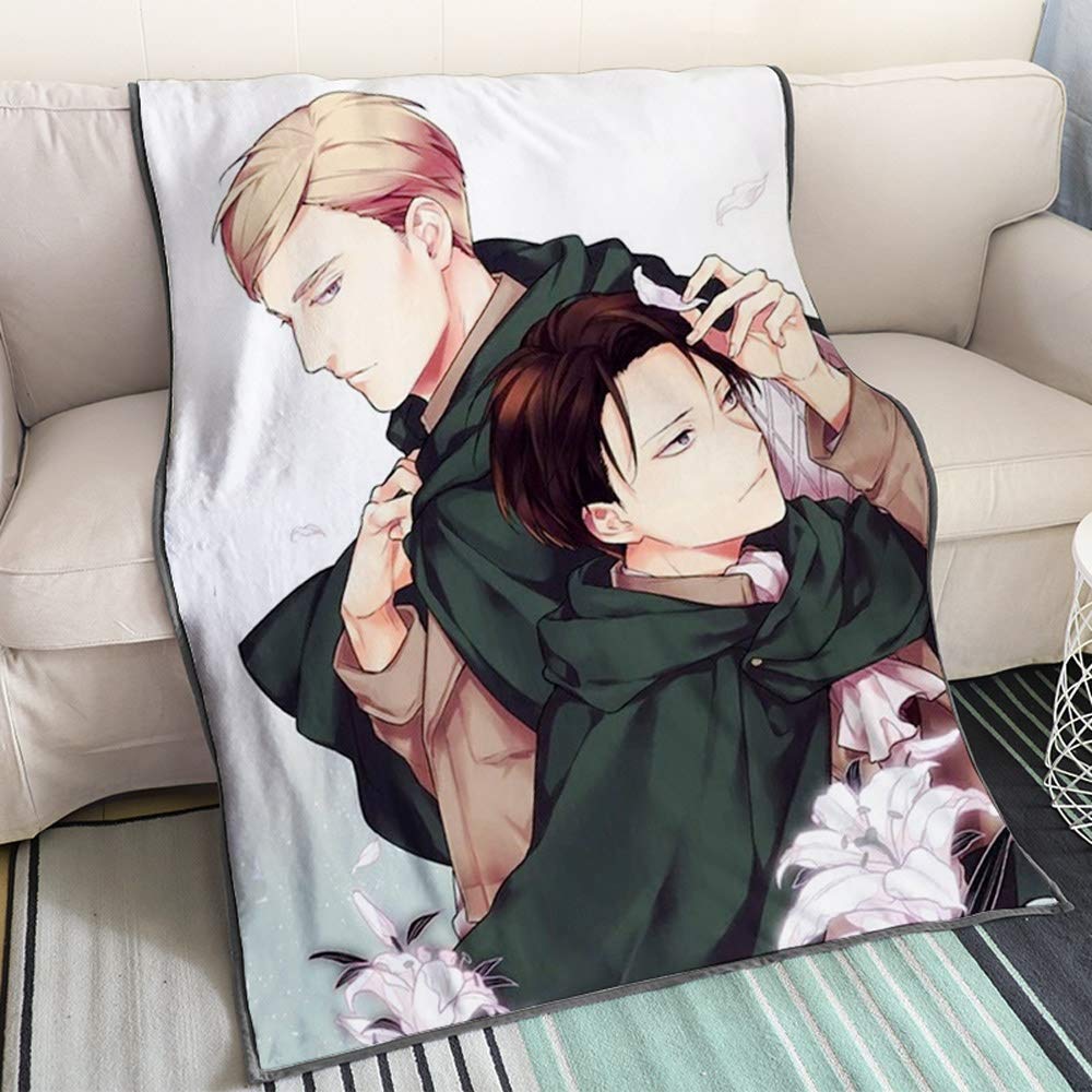 KaiWenLi Attack On Titan-Erwin Smith And Levi · Ackerman/Cartoon Anime Blanket/Single-sided Printing Pattern/Soft And Comfortable/Easy To Wash/Easy To Carry/Applicable To Adults, Children
