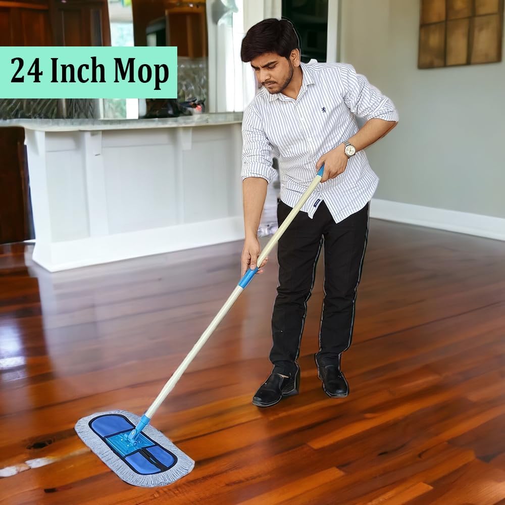 Livronic® Plastic Wet and Dry Flat Floor Mop 24 Inch with 5 Feet Handle | Easy to Use Floor Cleaning Mop | Home | Office | Hotels | Hospitals | 5 Feet Handle (Set of 1) (24-Inch 2 Extra Pad)
