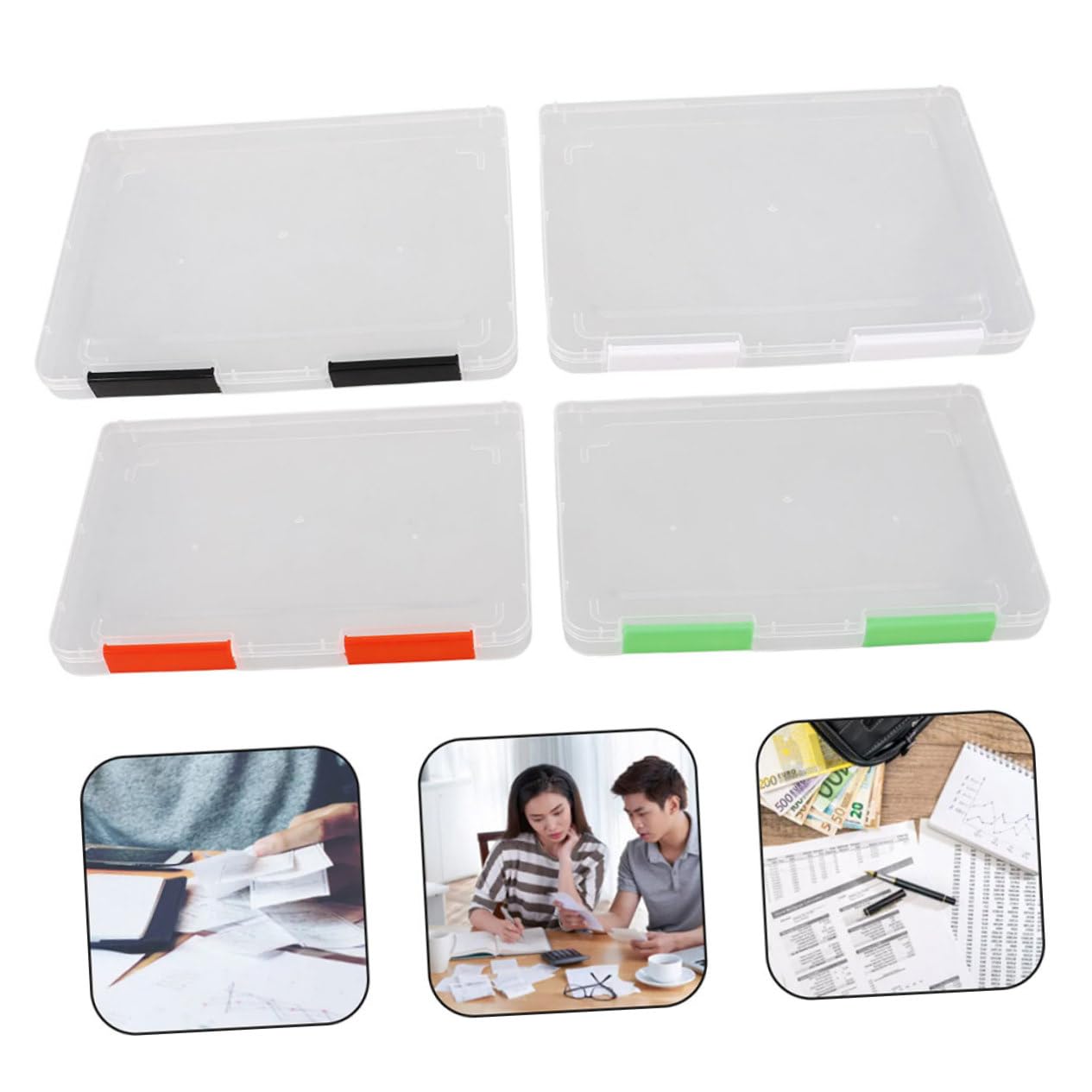Gadpiparty Lot De 4 Boîtes De Rangement Pour Papier A4 Porte-Papiers Porte-Documents Portable Boîtes De Classement Avec Couvercles Étui De Projet Portable Porte-Documents Organisateur