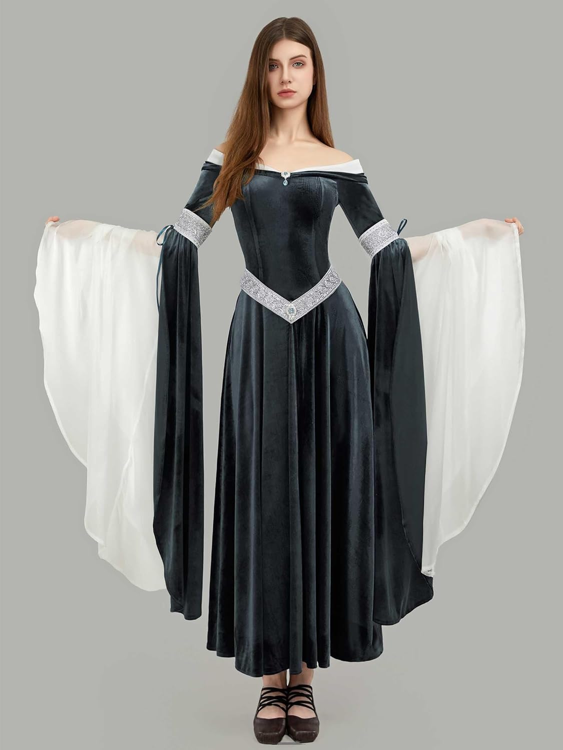 Medieval Renaissance Dress Elf Clothing Retro Gown Dress with Chiffon Sleeves - Image 3
