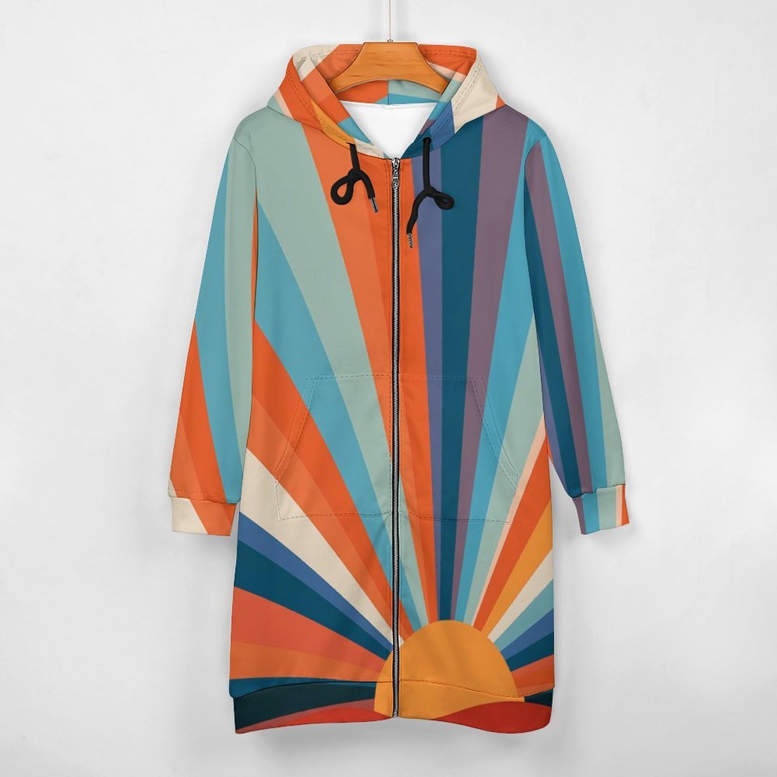 Felpa Donna con Zip Felpe Sportiva con Tasche E Cappuccio Motivo Sole retrò Morbida Invernale Giacca Regolabile Confortevole per Uso Quotidiano Casual