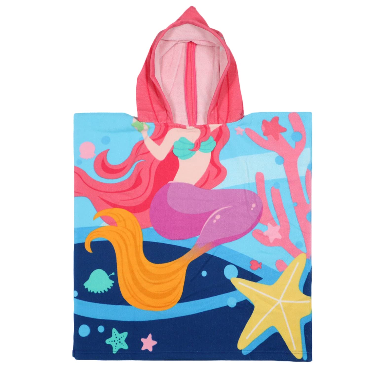 Yamibobo Hooded Poncho Towel for Girls Boy, Hooded Beach Towel Cartoon Pool Hooded Towel Toddlers Bath Towels with Hood Cover-ups Swimwear (Pink Mermaid)