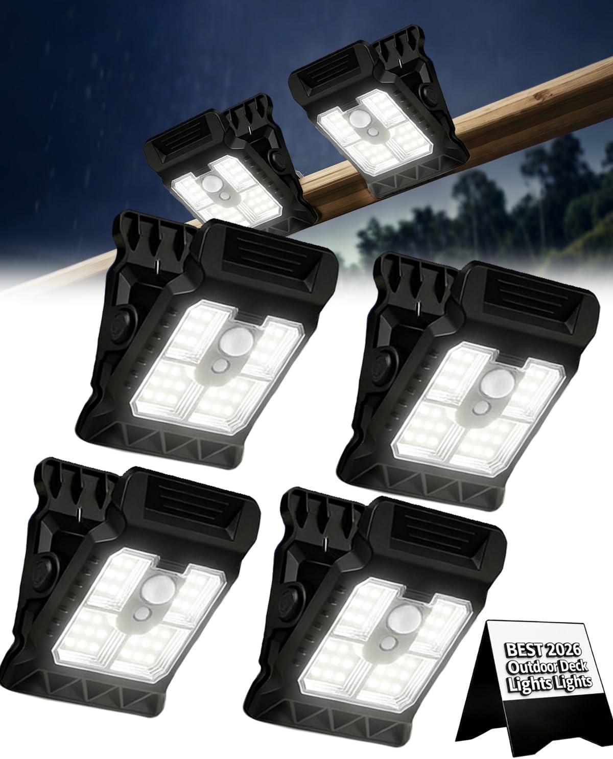 Solar Clip Light with Motion Sensor, Waterproof Clamp-On LED Lights, Portable Outdoor Lights Solar Powered, Multifunctional Clip Lamp for Shed, Fence, Chicken Coop, Home(4pcs)