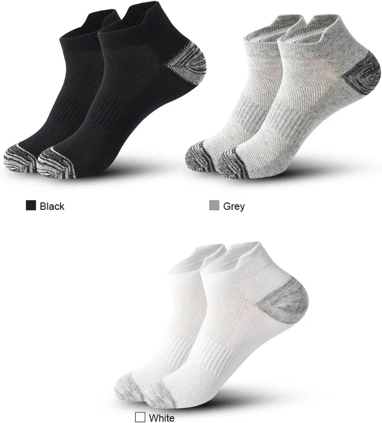 Calcetines 6 Pares De Calcetines Tobilleros para Hombre - Transpirables, Algodón, Calcetines Deportivos,Casual Athletic,Calcetines para Hombre, 3 Grey 3 White, EU44-48 US10-14
