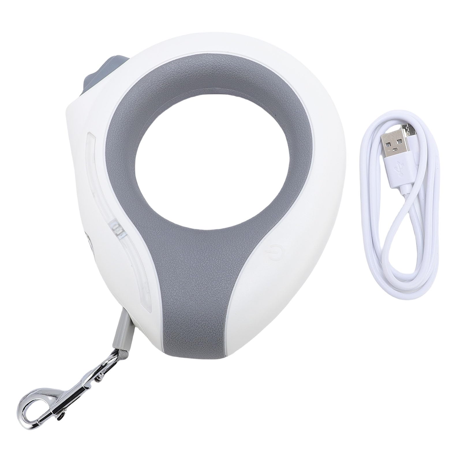 Laisse rétractable pour chien, lumière LED colorée, Look élégant, réglage automatique, laisse de marche robuste pour chiens de petite et moyenne taille (Blanc perle)