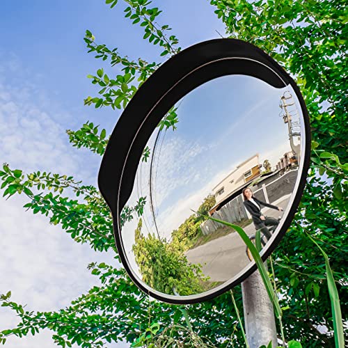 Relaxdays Verkehrsspiegel 45 cm, professionell, wetterfest, unzerbrechlich, Innen & Außen, inklusive Halterung, schwarz