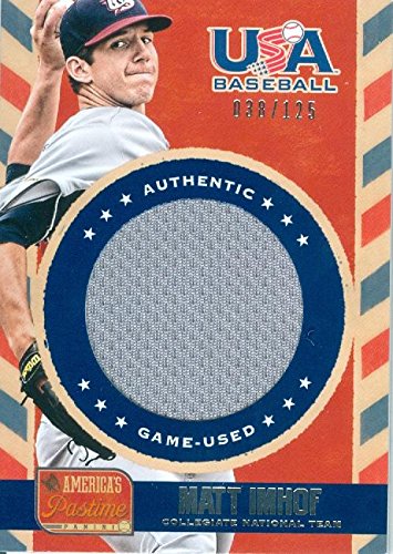 Autograph Warehouse 343497 Matt Imhof Player Worn Jersey Patch Baseball Card - Team USA 2013 Panini Pastime No. US-MI LE 38 & 125