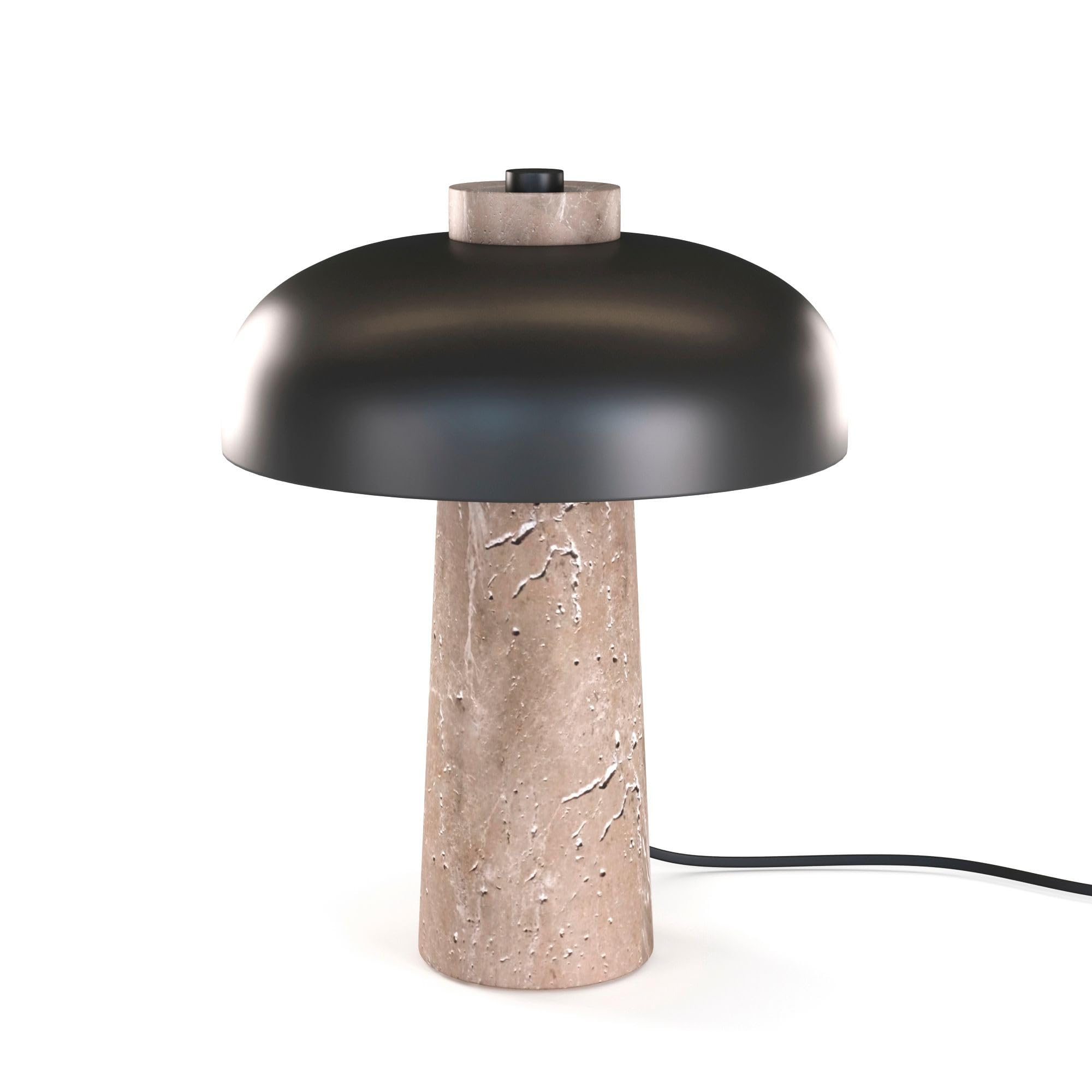 B·LED Barcelona Tischlampe aus Naturstein mit Marmorsockel, modernes minimalistisches Design, warmes LED-Stimmungslicht, Aluminium-Schirm in Weiß oder Schwarz, ideal für Wohnzimmer, Nachttisch