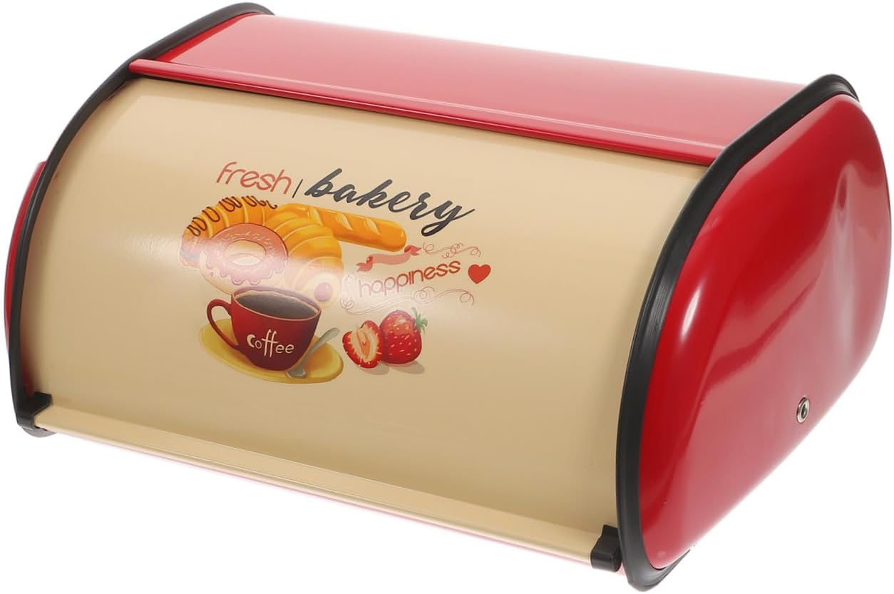 FUOYLOO Kitchen Bread Box Bread Bin Large Red Drum-shaped Retro Style Food Storage Container for Countertop Baking