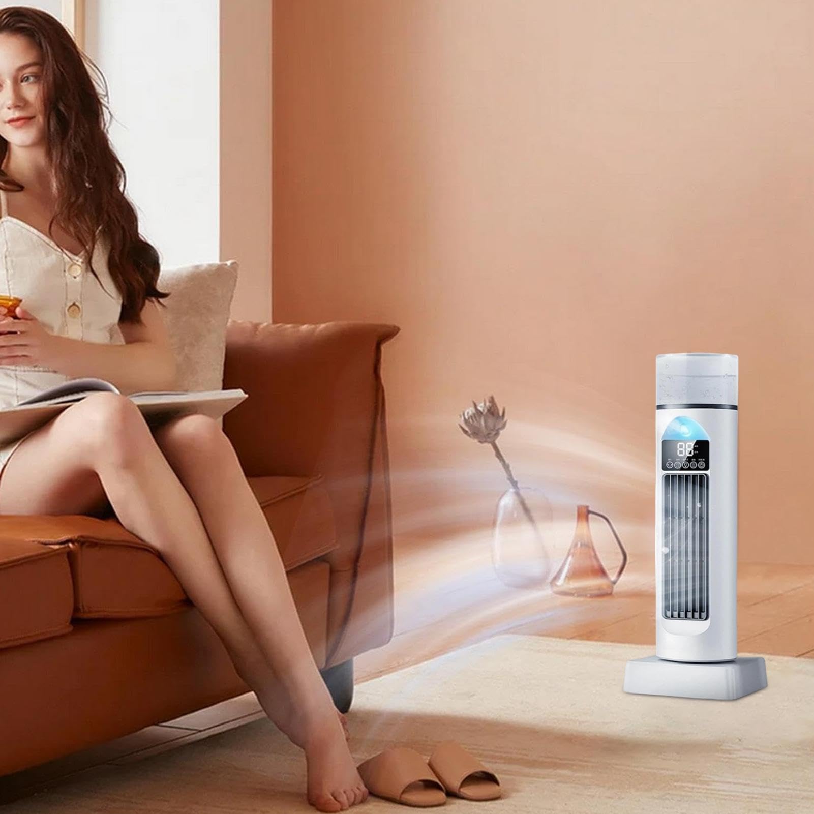 Ventilatore portatile a torre con telecomando, 6 velocità, mini ventola di raffreddamento per aria condizionata, ideale per camera da letto, soggiorno, ufficio e dormitorio, design da 34,5 cm