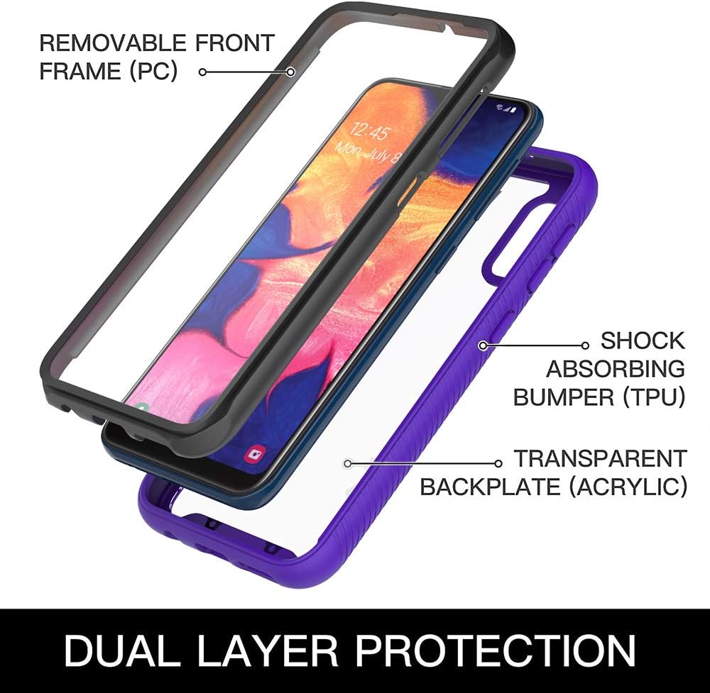 SunRemex Three Defense Designed for Galaxy A10e Case,Crystal Clear Full Body Shockproof Slim Fit with Built-in Screen Protector Cover for Galaxy A10e Phone (Purple)