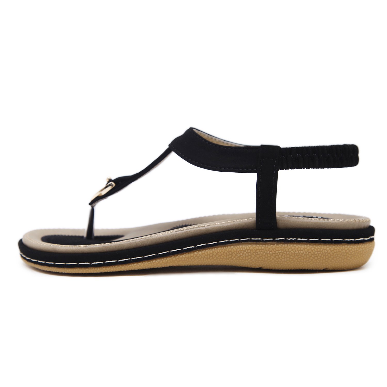 CARETOO Sandales Femme Plates Été Bohème PU Tongs Élégant Confortable Plage Sandales Souple Pantoufles