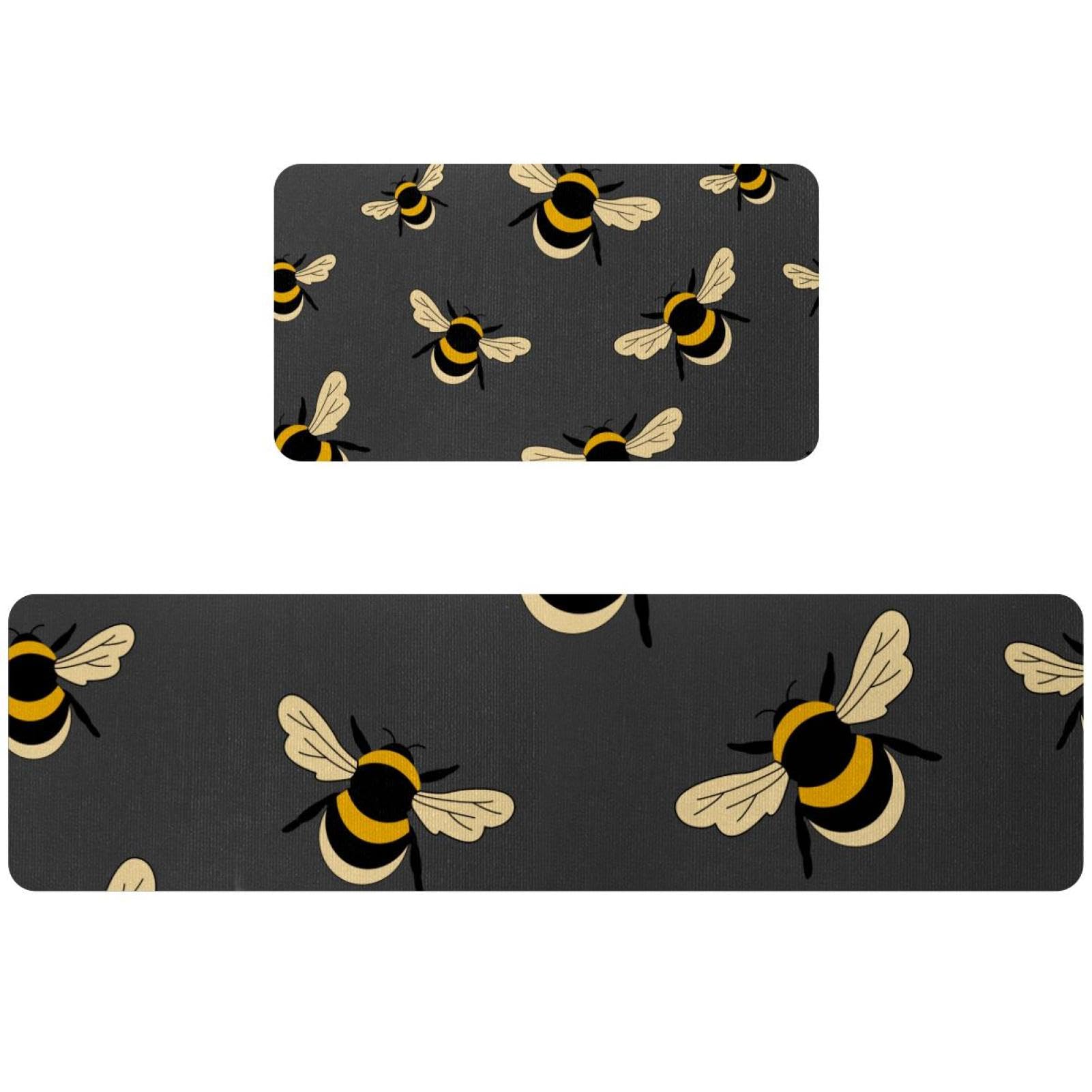 Pack de 2 alfombrillas de cocina con diseño de abejorro gris, lavables y absorbentes 1