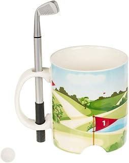 Out of the blue mug, golf course, with golf club pen and golf ball