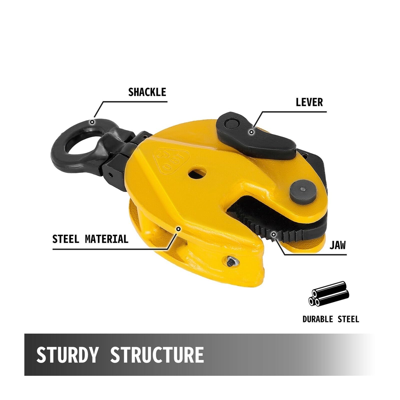 Hebekette, 0,8 t – 2 vertikaler Plattenklemmbacken-Öffnungs-Stahlblechheber in Industriequalität for Stahlfabriken und Baustellen(2 Ton)
