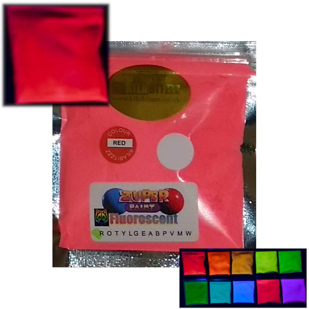 Fluorescent Neon Ultraviolet UV Blacklight Glow Powder - Choose from 10 Colours (25g RED)