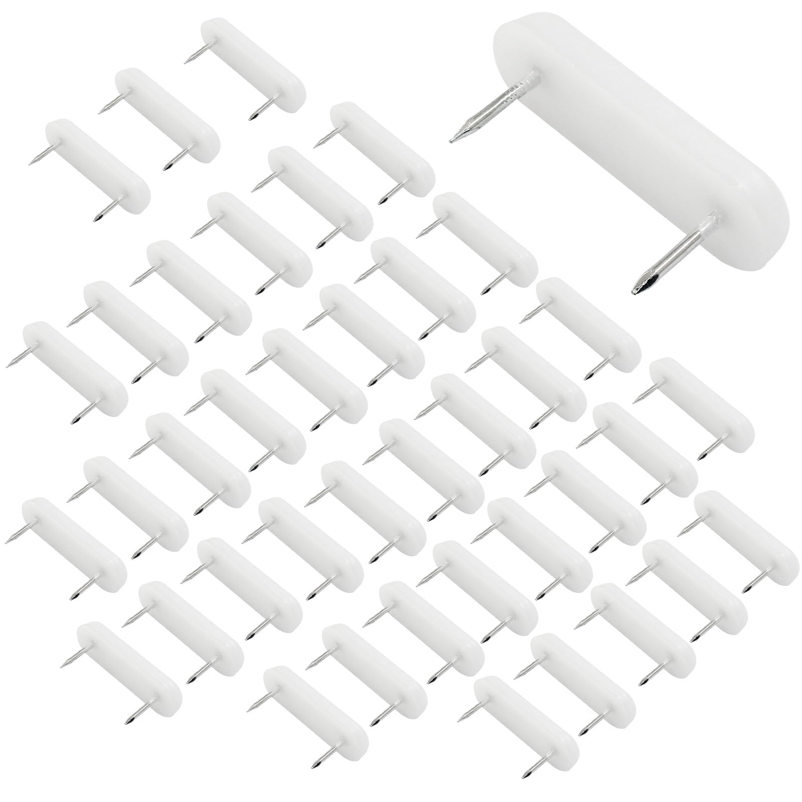 Unlorspy 40Pcs Plastic Head Double Pins Furniture Chair Leg Pins in White Bed Skirt Holding Pins for Bedskirts and Slipcovers (White)
