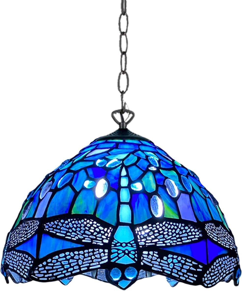 TIFFORA Tiffany Pendant Lamps Stained Glass Lamp Shades Handcrafted Stunning Quality Antique Design Pendant Light for Living Room Bedroom Lounge (TF(P)-1007)