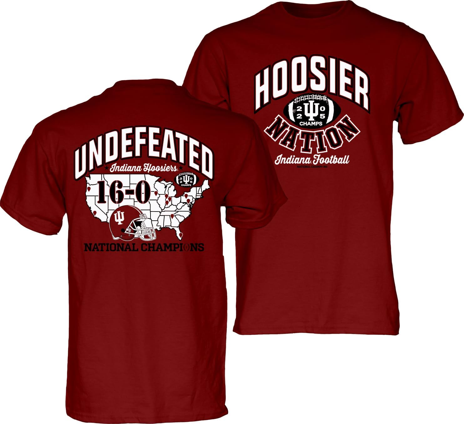 Blue 84 NCAA Unisex-Adult NCAA Officially Licensed Indiana Hoosiers National Champs 2025 T-Shirt Team Color Undefeated