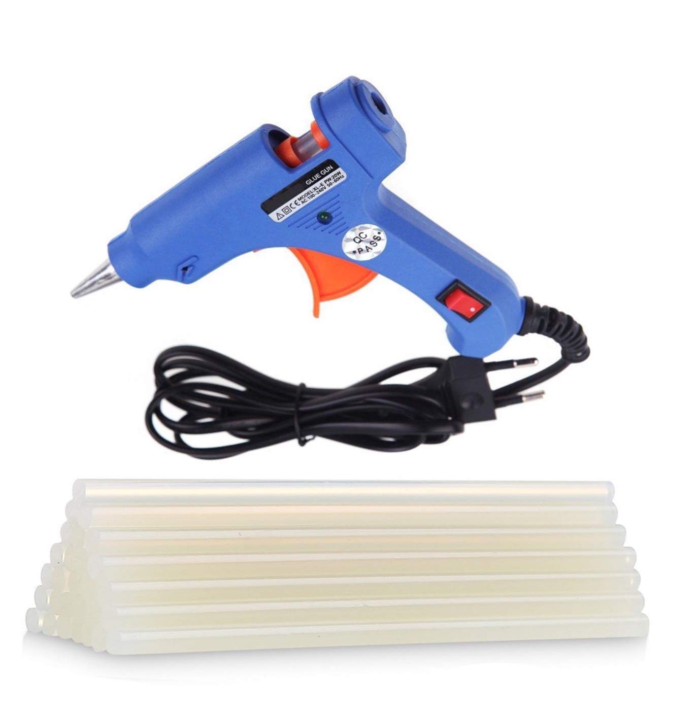 20W Hot Melt Glue Gun for Art and Crafts, DIY, Kirigami, Paper, PCB, Plush Toys, Wood, Box (Blue) with 20 Glue Sticks