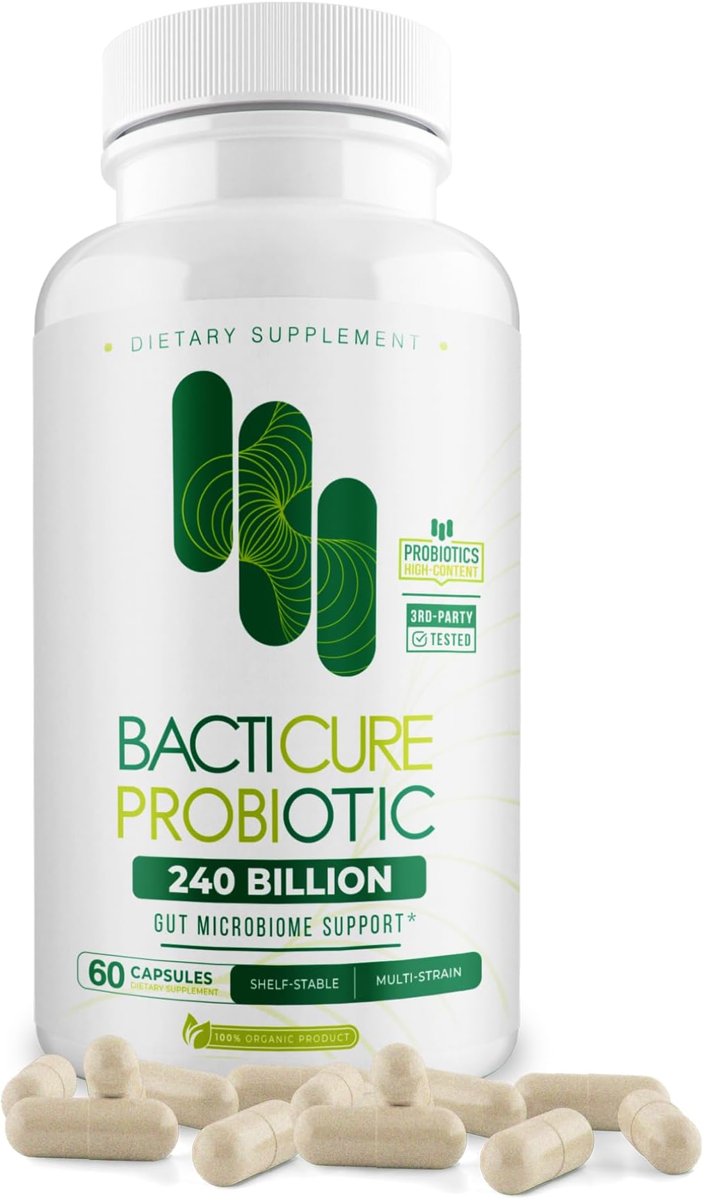 Bacticure Probiotic 60 Capsules | Probiotics Supplement w/High CFU Formula for Men & Women | Prebiotics & Digestive Enzymes for Digestion & Gut Health, Vaginal Health, Colon Cleanse, Immune Support