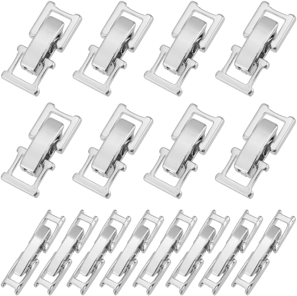 SUNNYCLUE 1 Box 16Pcs 15mm Silver Folding Clasp Fold Over Clasp Bulk White Brass Foldover Buckle Metal Fold Clasps Links Extender Clasp for Bracelet Crafts Watch Diy Jewelry Making Supply Women Adults