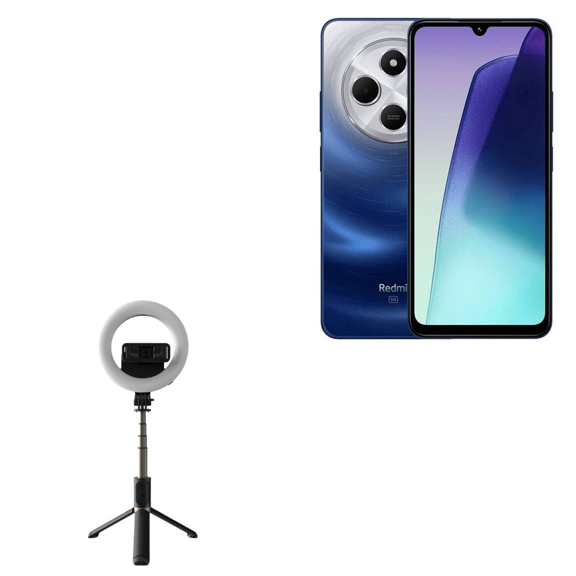 BoxWave Stand and Mount Compatible with Xiaomi Redmi 14R - RingLight SelfiePod, Selfie Stick Extendable Arm with Ring Light - Jet Black