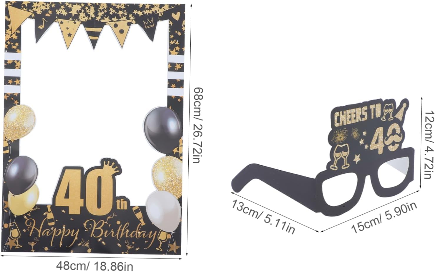 SHOWERORO 1Set Glitter Birthday Photo Frame with Paper Glasses Fun Props for Happy Birthday Party Decorations Cardboard for Memorable Photo Booth Moments