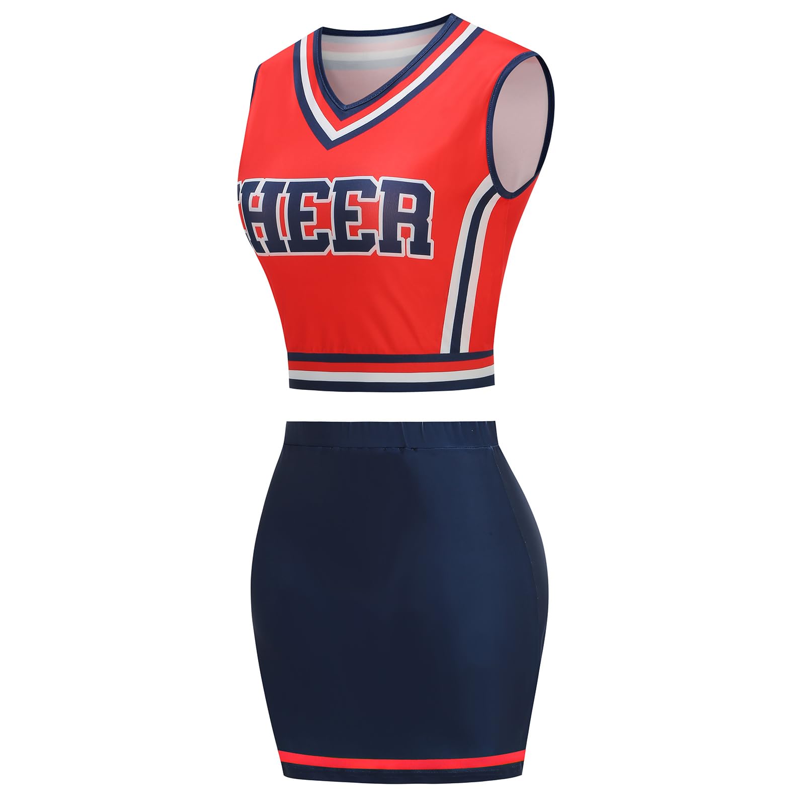 maxToonrain Womens Cheerleading Costume Outfit Set, 4 Piece Cheerleader Fancy Dress Adult Cosplay (Medium, Red) - Image 2