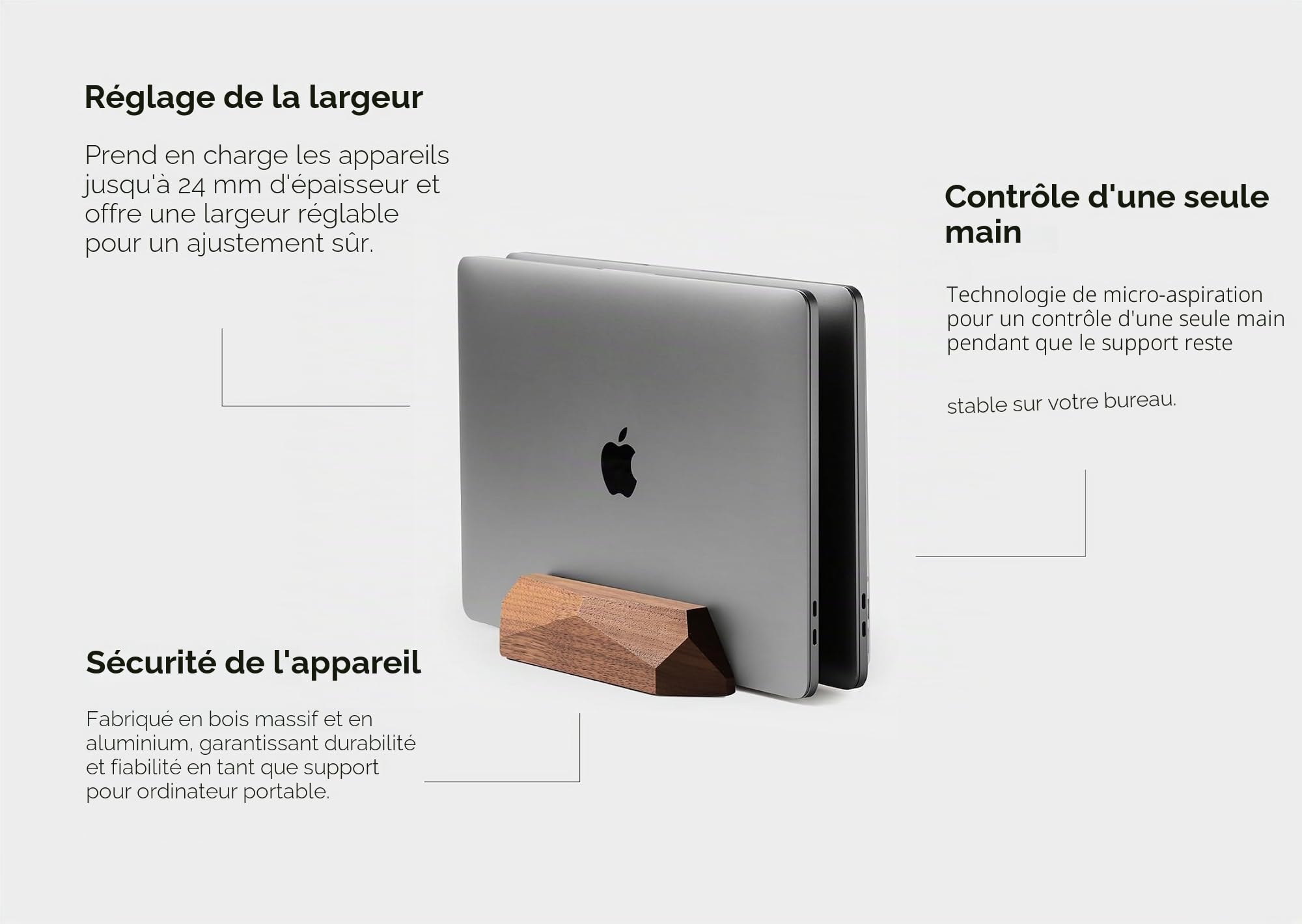 Oakywood Support Vertical Ordinateur Portable - Support Laptop Bureau - Compatible avec MacBook Pro, MacBook Air, iPad - en Noyer Bois de Chêne Fait à la Main - Double Support Vertical Laptop