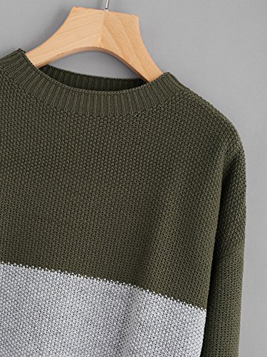 Milumia Women's Drop Shoulder Color Block Textured Jumper Casual Sweater (Medium, Green)
