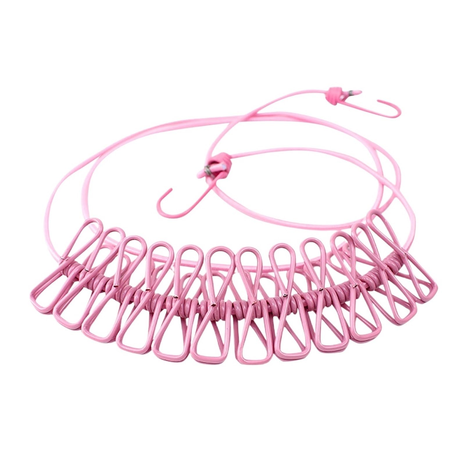 Laundry Line Portable Clothesline With 12 Clothespins, Windproof Travel Stretchy Retractable Elastic Laundry Clothes Line Balcony Garden(Pink)