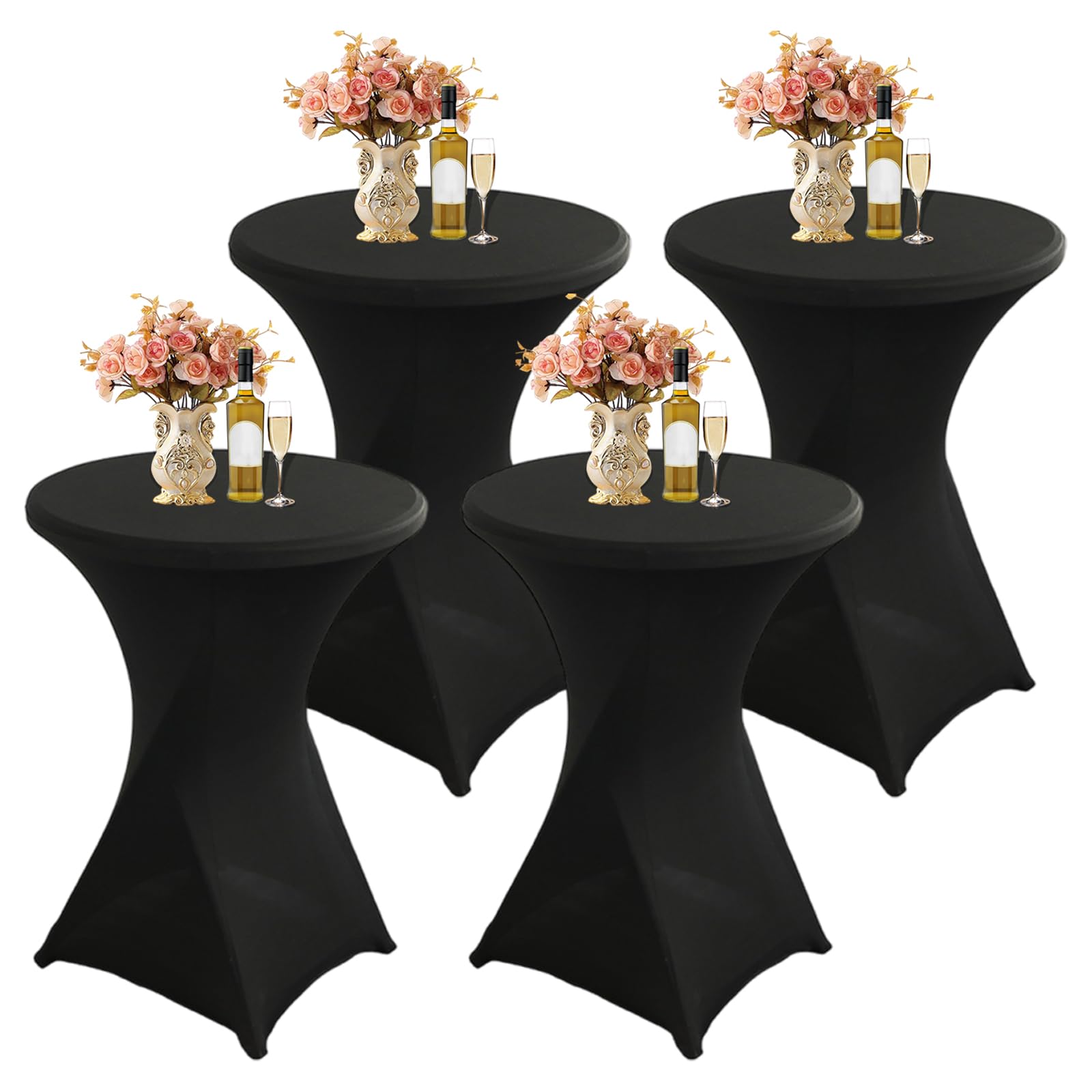 Mantel ajustable para mesa de cóctel, 80 x 110 cm, 4 unidades, mantel elástico para bodas, fiestas, decoración del hogar, mantel negro Poseur Bar y elegante evento esencial