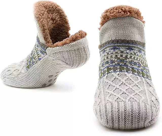 Slipper Socks for Men Knitted Thick Fluffy Socks Warm Cosy Winter Fleece Lined Non Slip Indoor Floor Socks