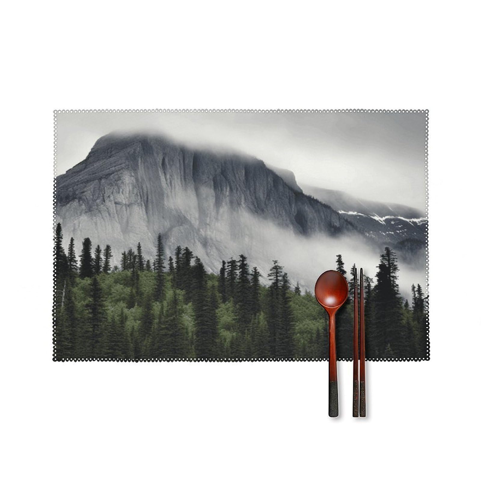 Canadian Smokey Mountain Cliff Placemats Set of 4 Heat Resistant Non-Slip Place Mats for Dining Table Washable Placemat Wipeable Dining Table Mat Canvas Place Mats Dining Table Decor