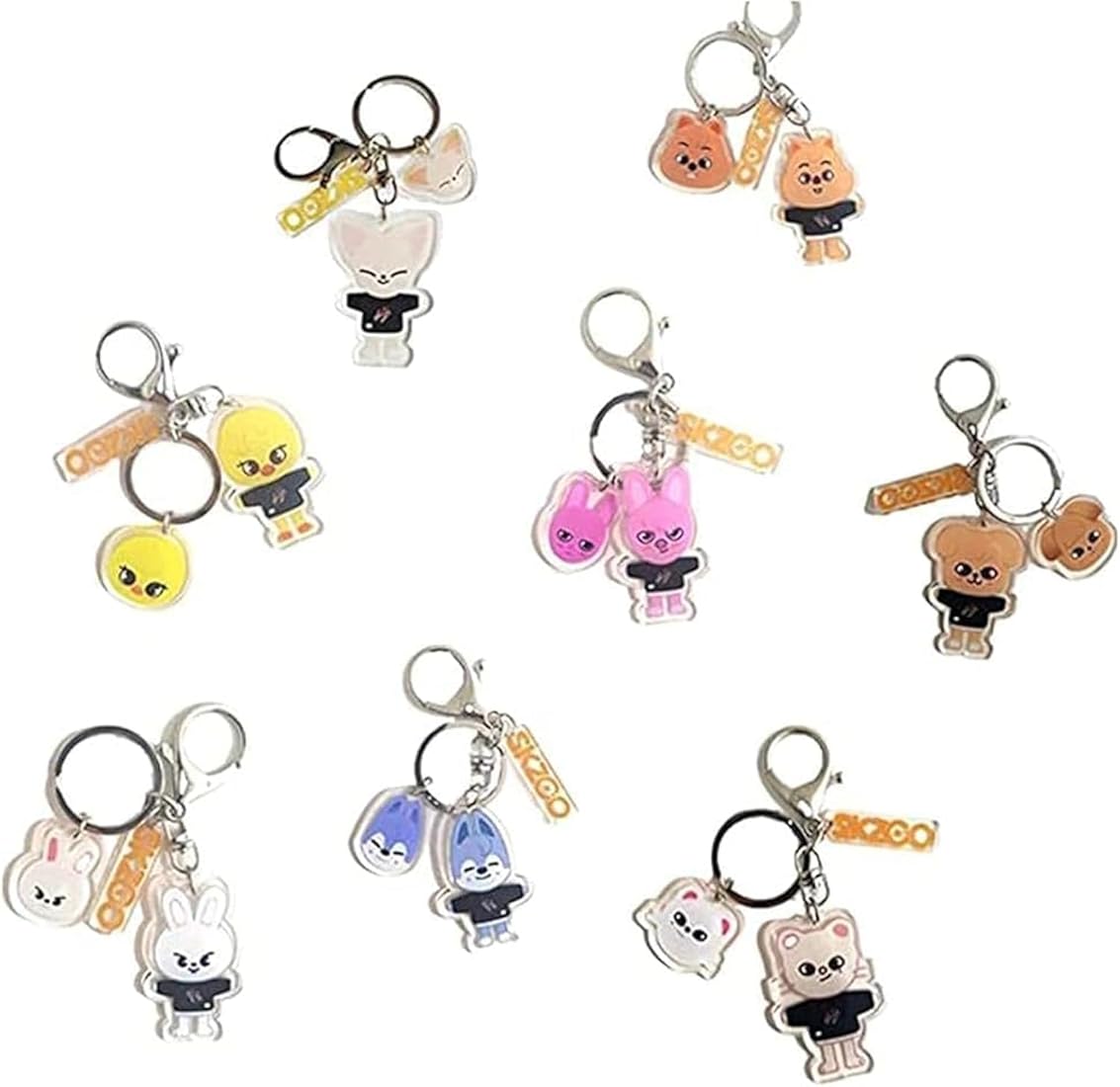 8Pcs Stray Kids SKZoo Keychain Set: Adorable Acrylic Cartoon