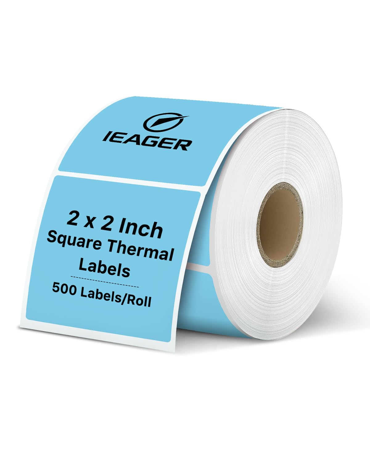 iEager Etichette adesive termiche quadrate blu, 5,1 x 5,1 cm, autoadesive, quadrate, con linea di perforazione, 500 fogli/rotolo