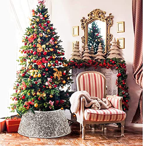 Sequins Christmas Tree Collar 30 Inches Silver Glitter Tree Skirt Ring Luxury Shiny Tree Basket Plastics Sheets With Collar Cover Holiday Home Party Decor Christmas Tree Decoration Xmas Ornaments #TOP1