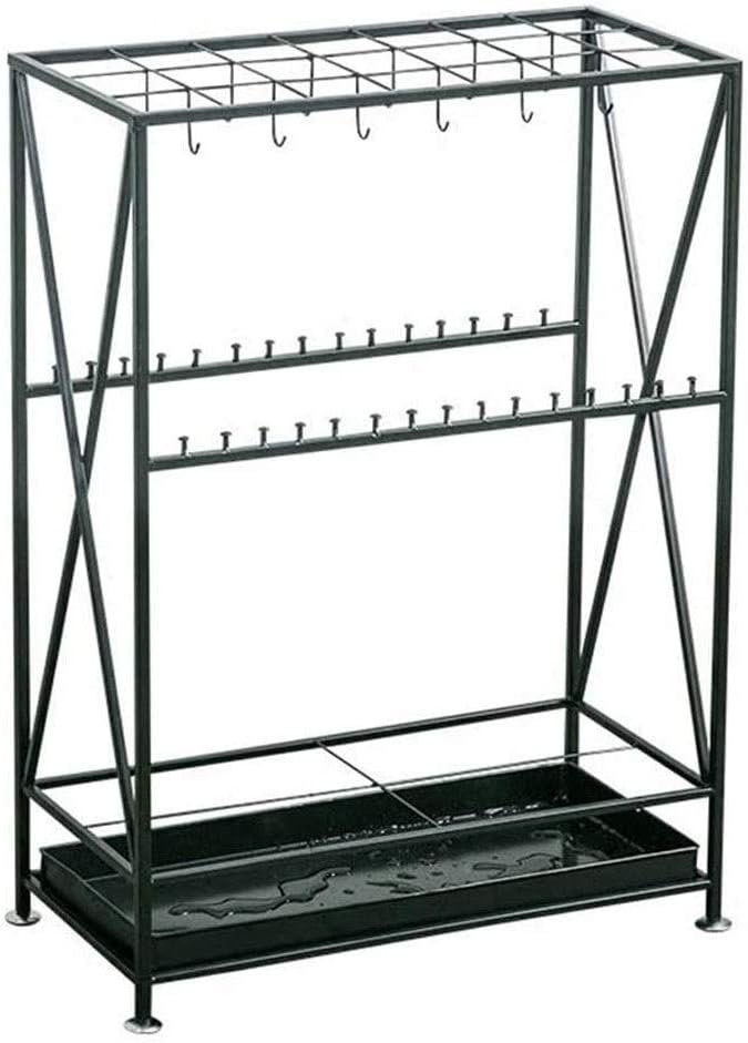 Black Metal Hollow Umbrella Stand, Hallway Commercial High Capacity Separate Umbrella Holder Rack，Drip Tray