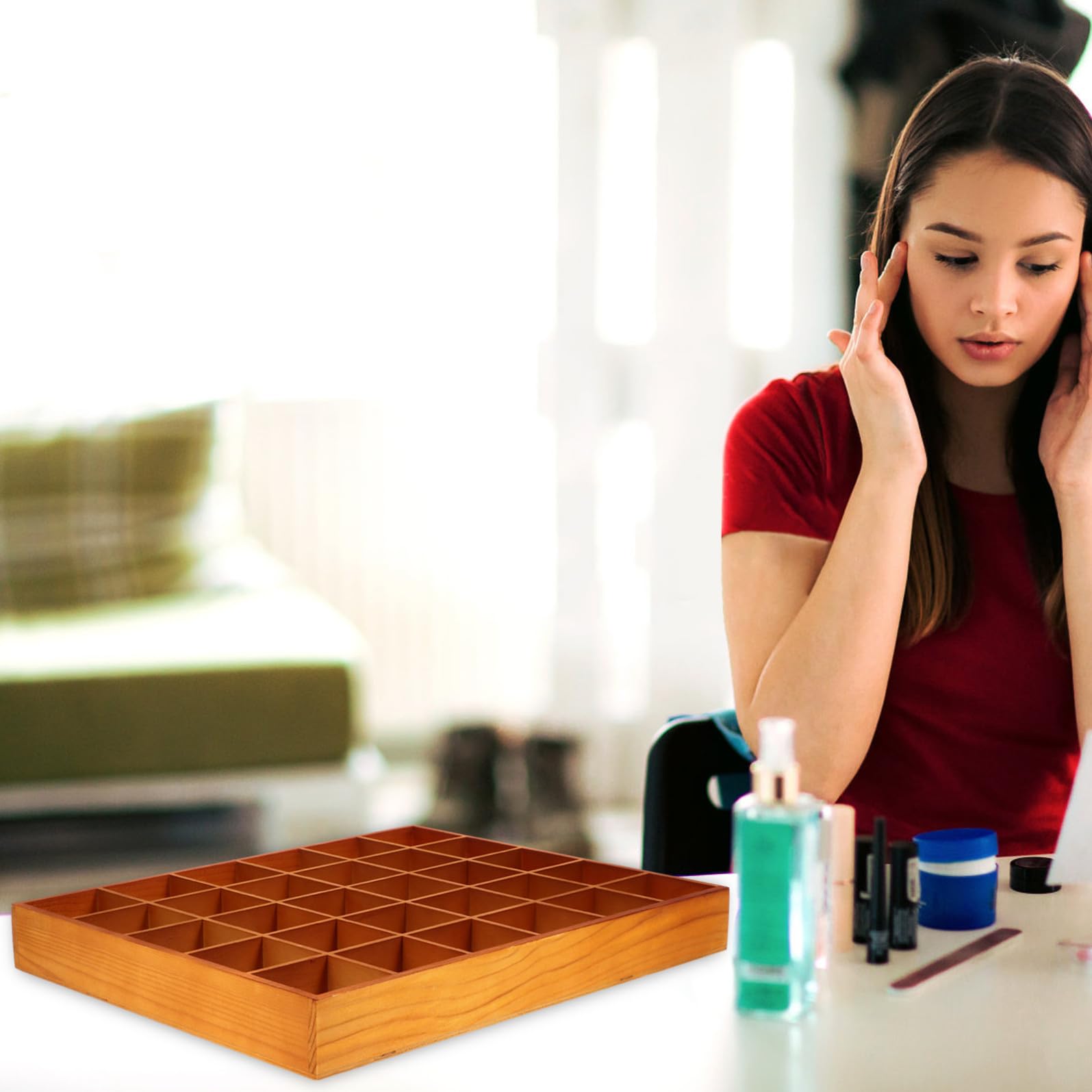 POPETPOP Scatola di Legno Marrone 30 Scomparti, Organizer Elegante per Calzini e Accessori, Massimizza lo Spazio e Dura