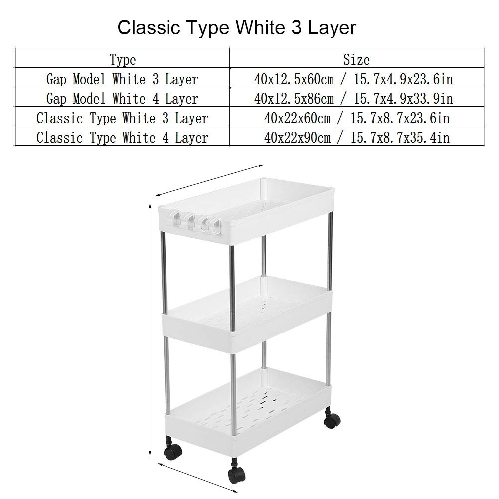 Estante de Almacenamiento, Carrito Organizador móvil para Ahorrar Espacio, para el hogar, Cocina y baño (Estilo clásico [Blanco 3 Capas])