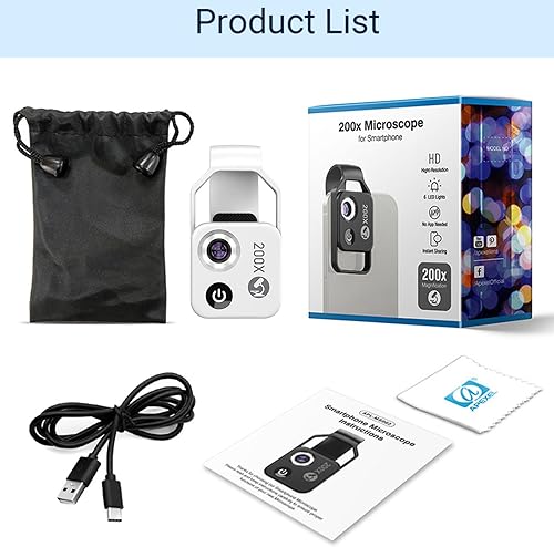 Miniatura 6 de ANXPTIME Mini microscopio de bolsillo para teléfono 200X con luz LED CPL Microscopio digital Accesorios de cámara para la mayoría de teléfonos